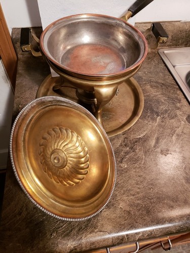 Antique Manning Bowman & Co. Brass Chafing Dish