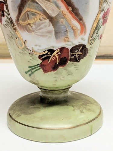 19th Century Bristol Glass Hand Blown Portrait Enameled Vase & Lid 15 3/4