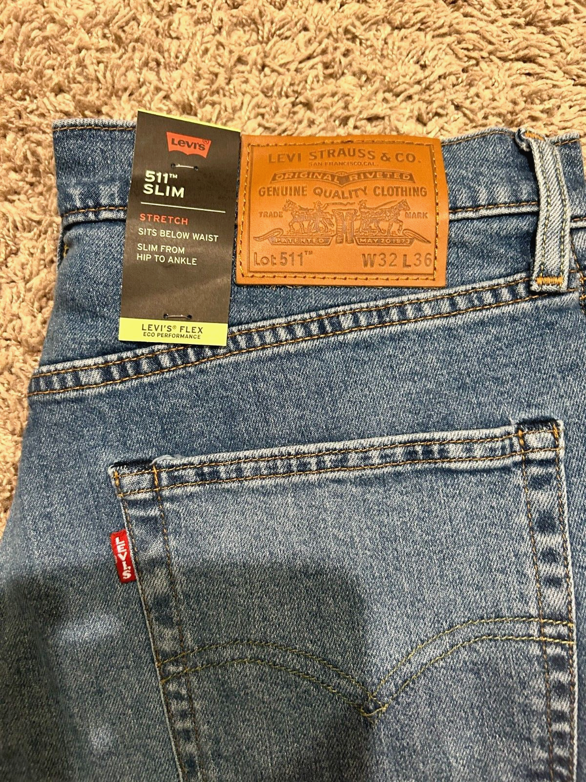 Levi's Premium 511 Slim Fit Jeans W/ Flex Stretch Men's 32X36 NWT RT$98 5007