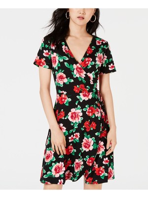 

ONE CLOTHING Женское бордовое платье с искусственным запахом и короткими рукавами с галстуком для юниоров, Burgundy