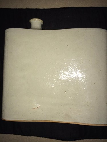 Vintage hand made pottery flask signed
