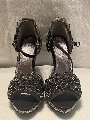 Brand New Bettie Page Shoes By Ellie- 4  Black Sequined Heels Size 7