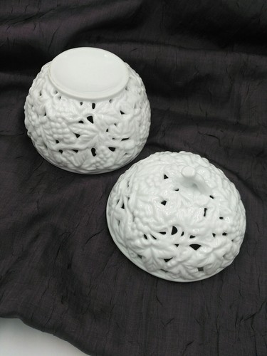 Ceramic White Apple Cookie Jar w/ Lid cut outs/ Decor