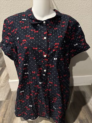 Womens Tommy Hilfiger Navy Blue Button down w/  sunglasses print  Camp Shirt XL