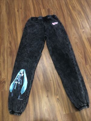 Hatsune Miku Acid Dark Gray Black Wash Sweat Pants Medium Japanese Anime Waifu
