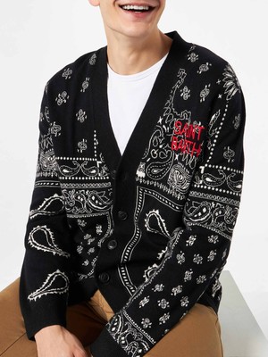 Pre-owned Mc2 Saint Barth Bandanna Knitted Cardigan With Saint Barth Embroidery In Black