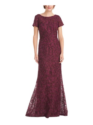 

JS COLLECTION Женское бордовое длинное вечернее платье с короткими рукавами, Burgundy