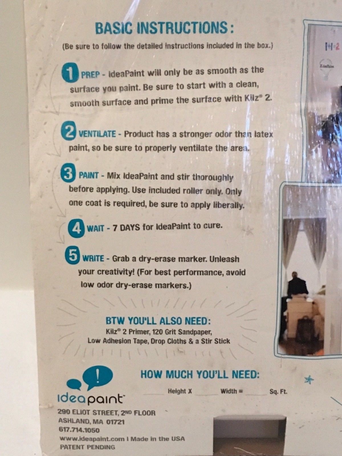 Idea Paint Home Dry Erase Whiteboard Paint 6 Square Feet New!