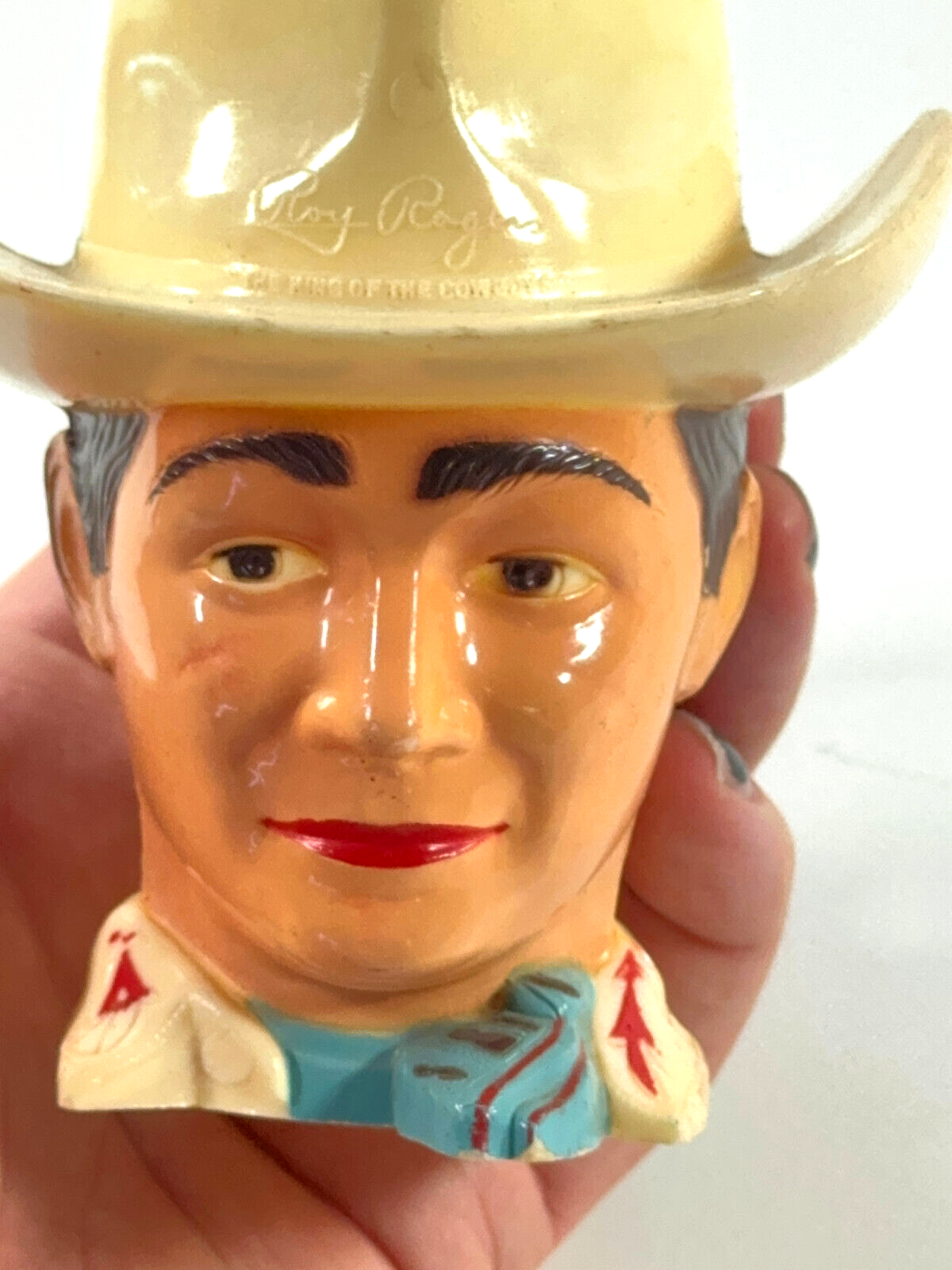 vtg 1950's Roy Rogers Rodeo Cowboy Head Plastic Cup mug toy