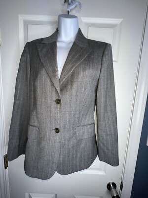Sisley Womens IT 42 Virgin Wool Blazer Gray Pinstripe Suit Jacket M Italy Career
