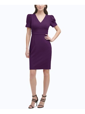 

Фиолетовое платье-футляр DKNY без подкладки из крепа и пуфа с рукавами-фонариками, Фиолетовый