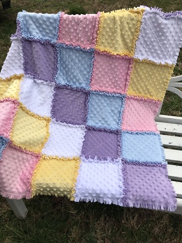 BABY GIRL RAG QUILT, HANDMADE TEDDY BEAR