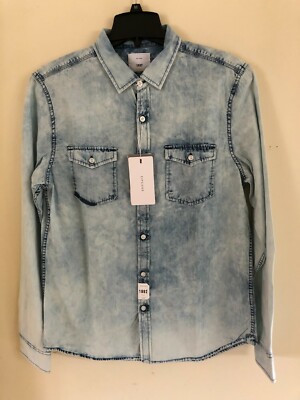 NWT 1992 Zipcode Men's Denim Wear Bleached Wash Shirt Size L