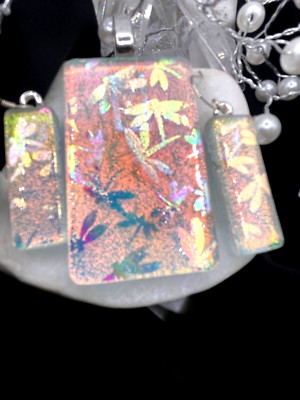 Handmade Dichroic Glass Pendant- LOVE THAT GLASS- Newest glass! Pendant Set