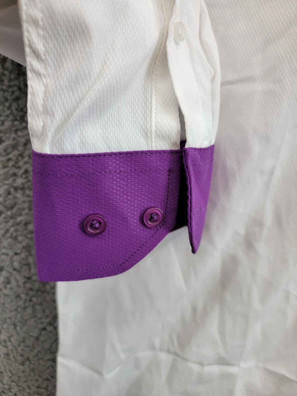 Tayion Collection Slim-Fit Purple Trim Dress Shirt Men's L 16-16.5 34-35 White - Picture 10 of 19