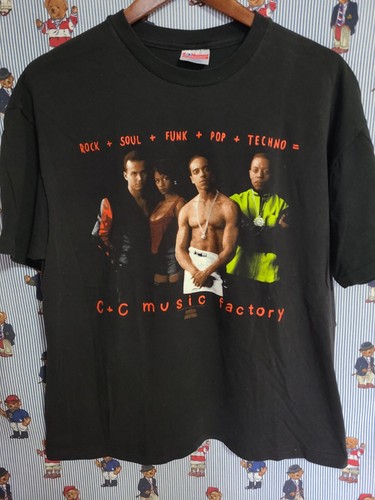 Vintage C & C MUSIC FACTORY T-Shirt Tour Band 1991 Black 90s Size 