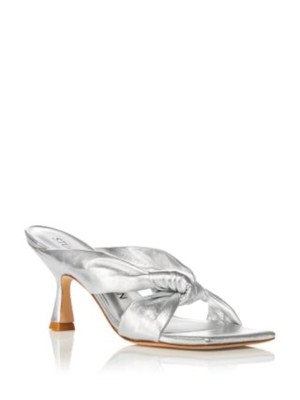 Женские серые босоножки-слипоны STUART WEITZMAN с расклешенным носком Playa на кожаном каблуке 6,5 М