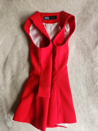 Pre-owned Zara Set  Lined Button Vest Sz S + Straight Leg Pants Slit M Red