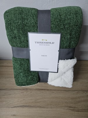 Threshold Solid Plush With Sherpa Reverse Throw Blanket, Green, 50'' x 60''