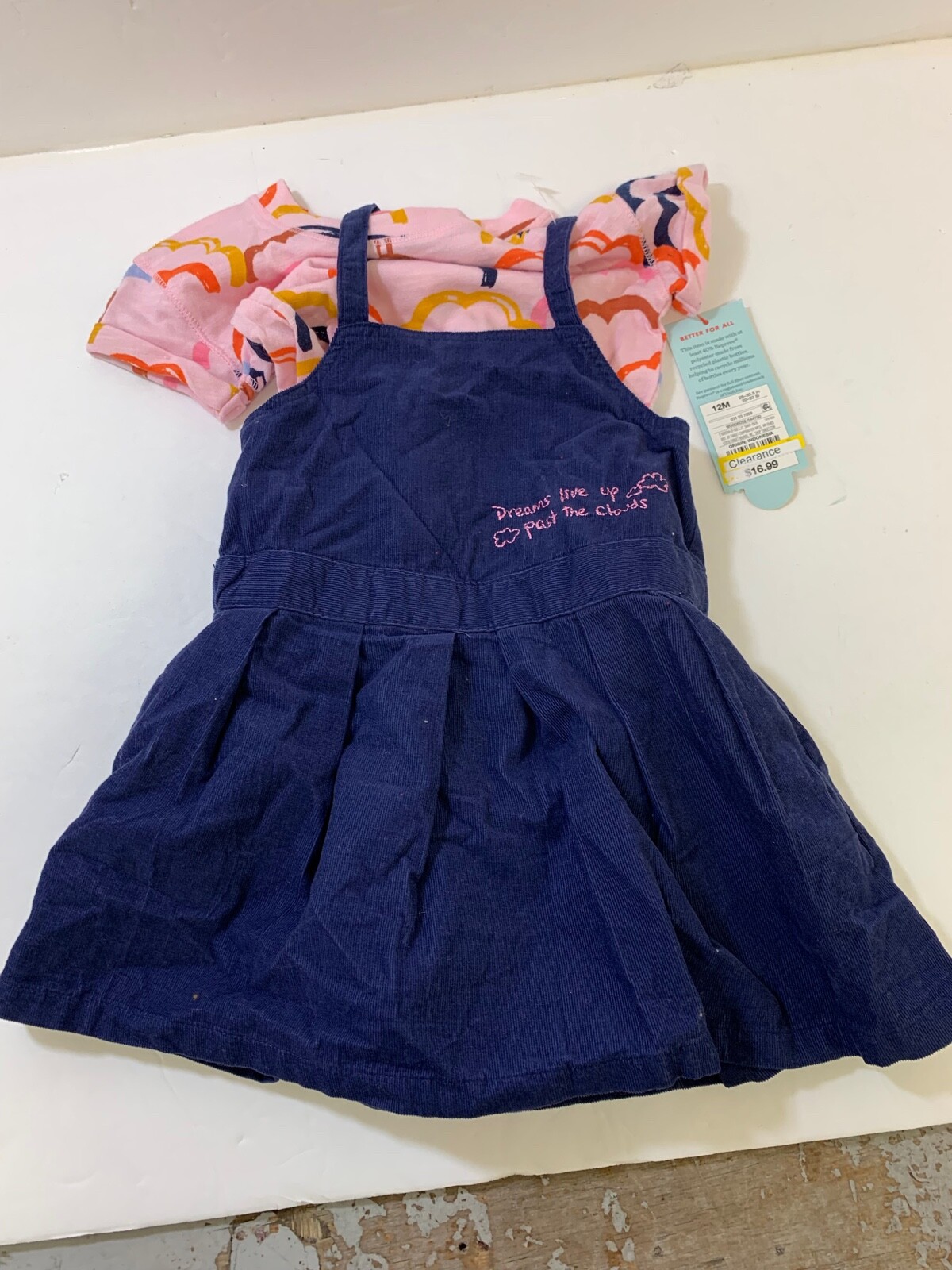 Cat And Jack Skirt/Shirt combo Blue with Pink Clouds