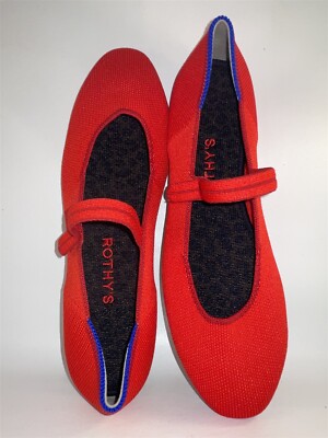 Rothy's Mary Jane Square Red Flat Loafer Women's Round Toe Shoes Size 6.5 New
