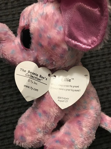 TY Beanie Boos ELLIE the Pink Elephant  Glitter Eyes 6 inch