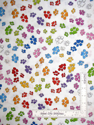 Loralie Go Doggie Paw Print Toss White Cotton Fabric Loralie Designs By The Yard