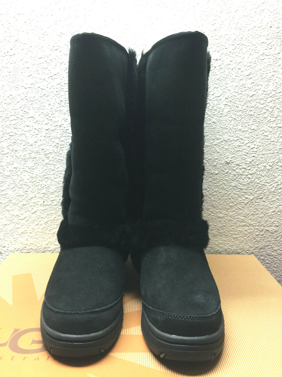 Pre-owned Ugg Sunburst Ultra Tall Black Shearling Leather Boot Us 10 / Eu 41 / Uk 8