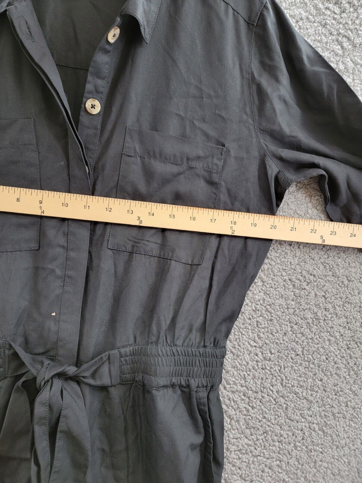 French Connection Elkie Button-Down Cargo Jumpsuit Women's M Black Tie Waist - Picture 6 of 20