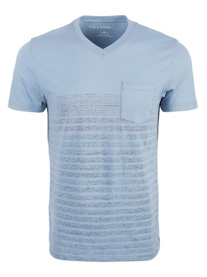 

SUN STONE Мужская голубая полосатая футболка классического кроя, Light blue, 100088869