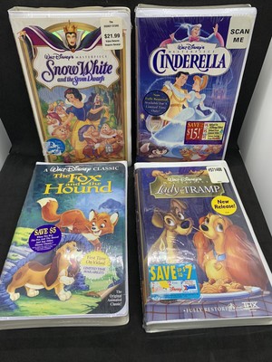 Disney SEALED VHS 4 Tape Lot Snow White Cinderella Fox Hound Lady Tramp Classics