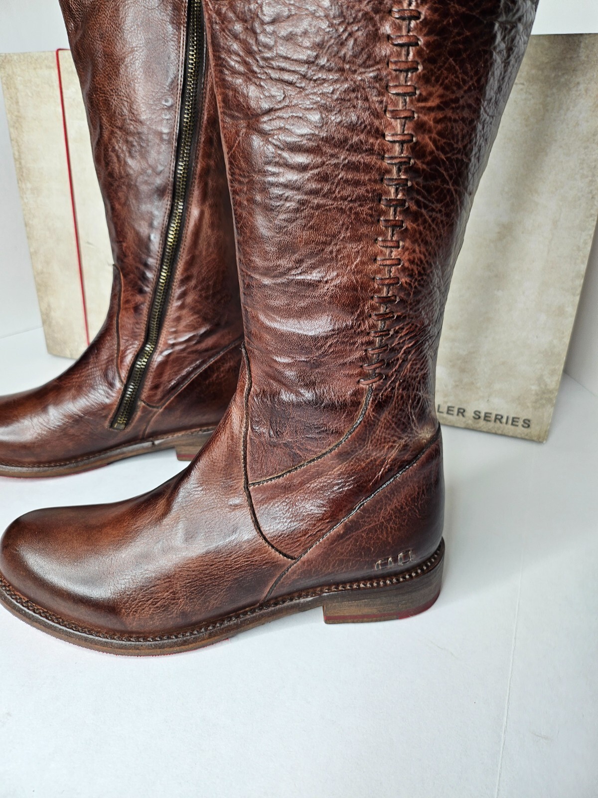 Pre-owned Be&d Bed Stu Boots Letizia Genuine Leather Riding Boots Size 7.5 $425.00 In Teak Dip Dye