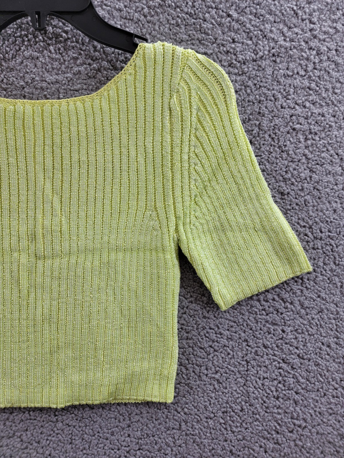 Free People Textured Short Sleeves Crop Sweater Top Women's M Sunny Lime Solid - Picture 4 of 16