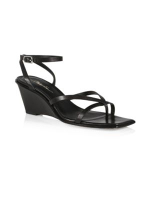 

Женские черные кожаные сандалии на танкетке Laura с квадратным носком 3.1 PHILLIP LIM, Черный, SSP1-T777NSL