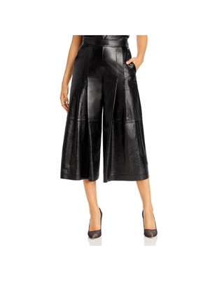 

LAFAYETTE 148 Женские черные плиссированные кожаные вечерние брюки-кюлоты с карманами, Черный, MPB83R-L205
