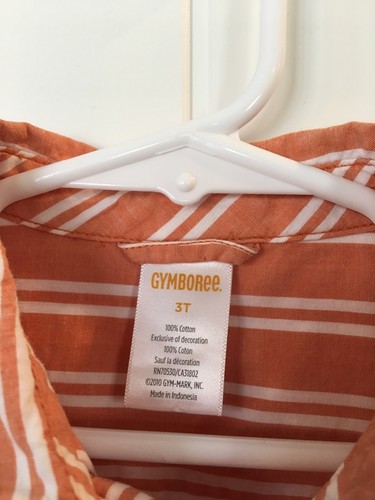 Gymboree Shirt 3T  Boy's Orange White Stripe Spring Button Front Shirt