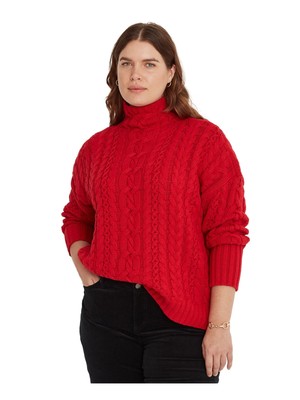 

Женский красный свитер с воротником-стойкой RALPH LAUREN с длинным рукавом и воротником-стойкой для работы Plus