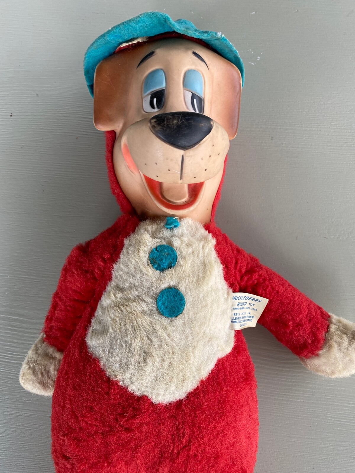 Vintage Huckleberry Hound Rubber Face Plush Doll 1959 Hanna Barbera 18"