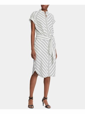 

Женское платье-рубашка миди с короткими рукавами RALPH LAUREN в белую полоску Petites, Белый
