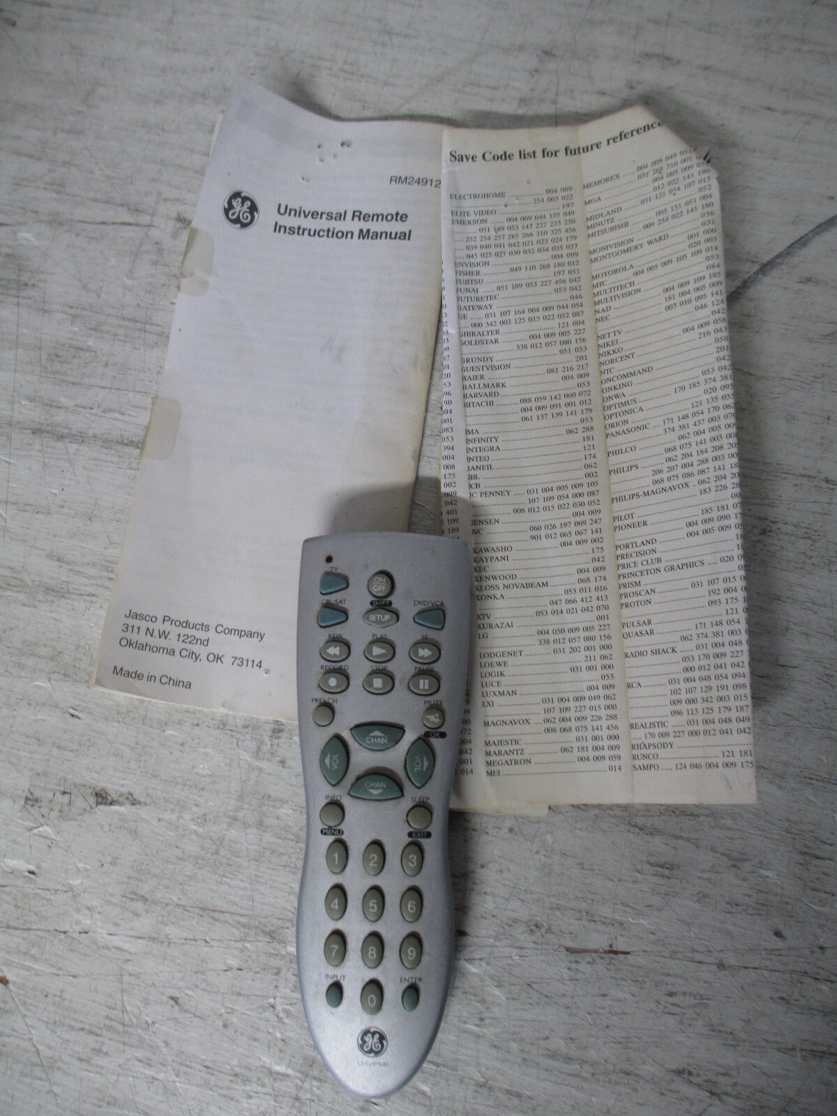 Control W/ Instructions & Device Codes