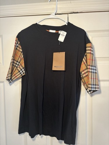 Burberry Carrick Mens Check Sleeve Cotton T-shirt Black