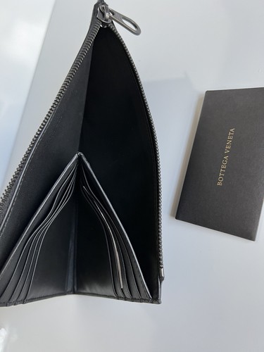 Pre-owned Bottega Veneta $940  Men's Metal Brush Calf Leather Case Black/silver 506323