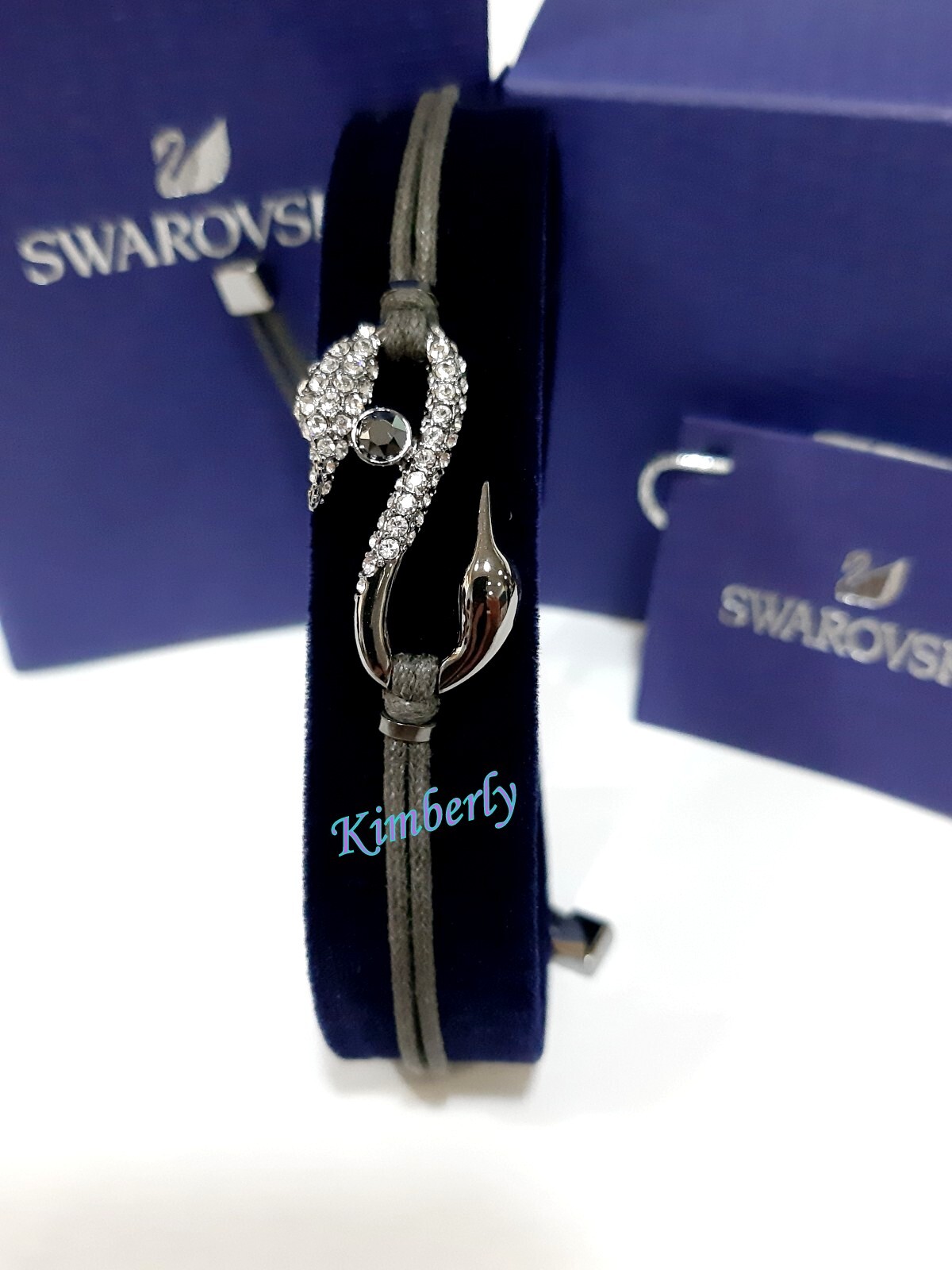 Swarovski Swan Power S Hook Bracelet Black Cord Crystal Authentic
