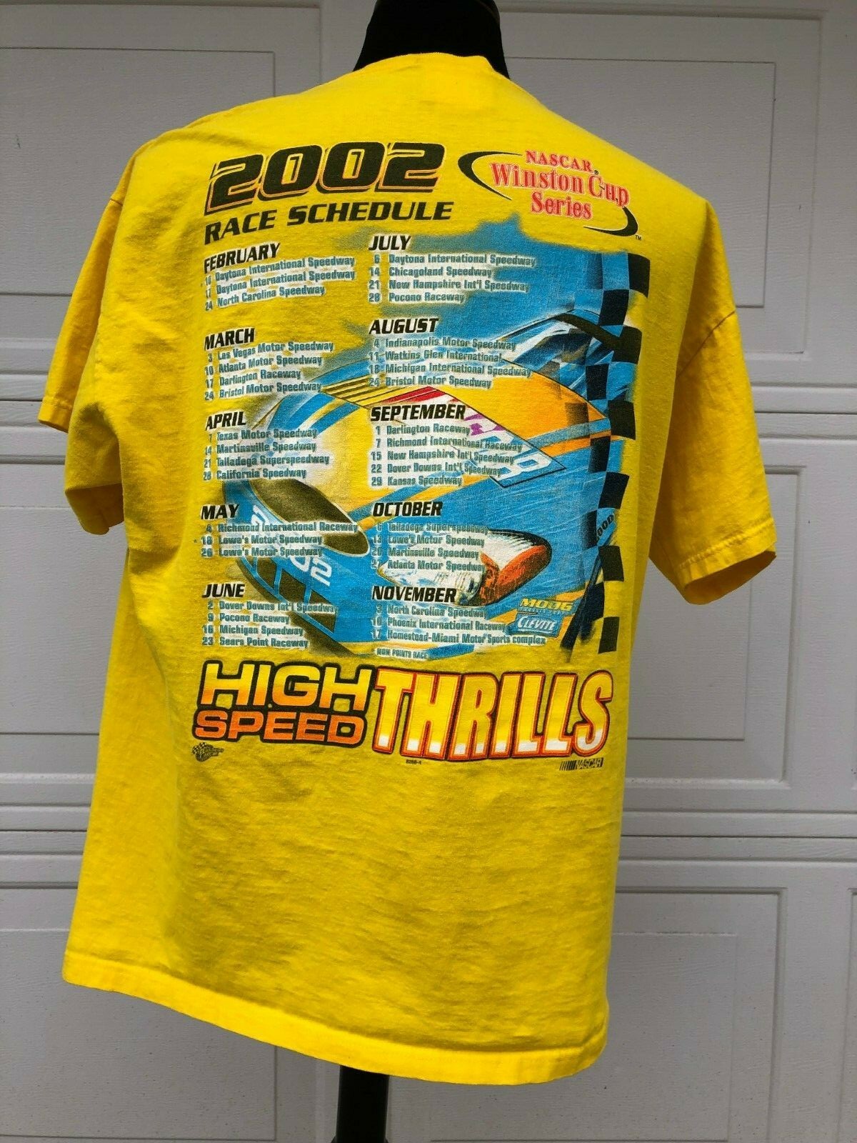 2002 Nascar Winston Cup Series Yellow High Speed Thrills Goodyear T-Shirt