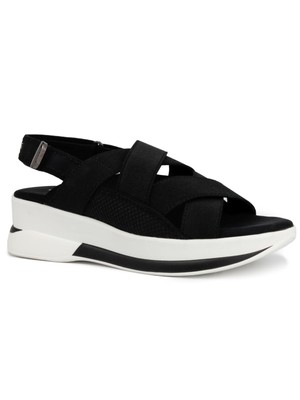 LONDON FOG Womens Black 1'' Platform Pauline Round Toe Wedge Slingback Sandal 6 M