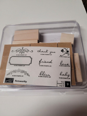1998 Stampin' Up Set of nine Wood Mounted Stamps -Noteworthy - Unmounted