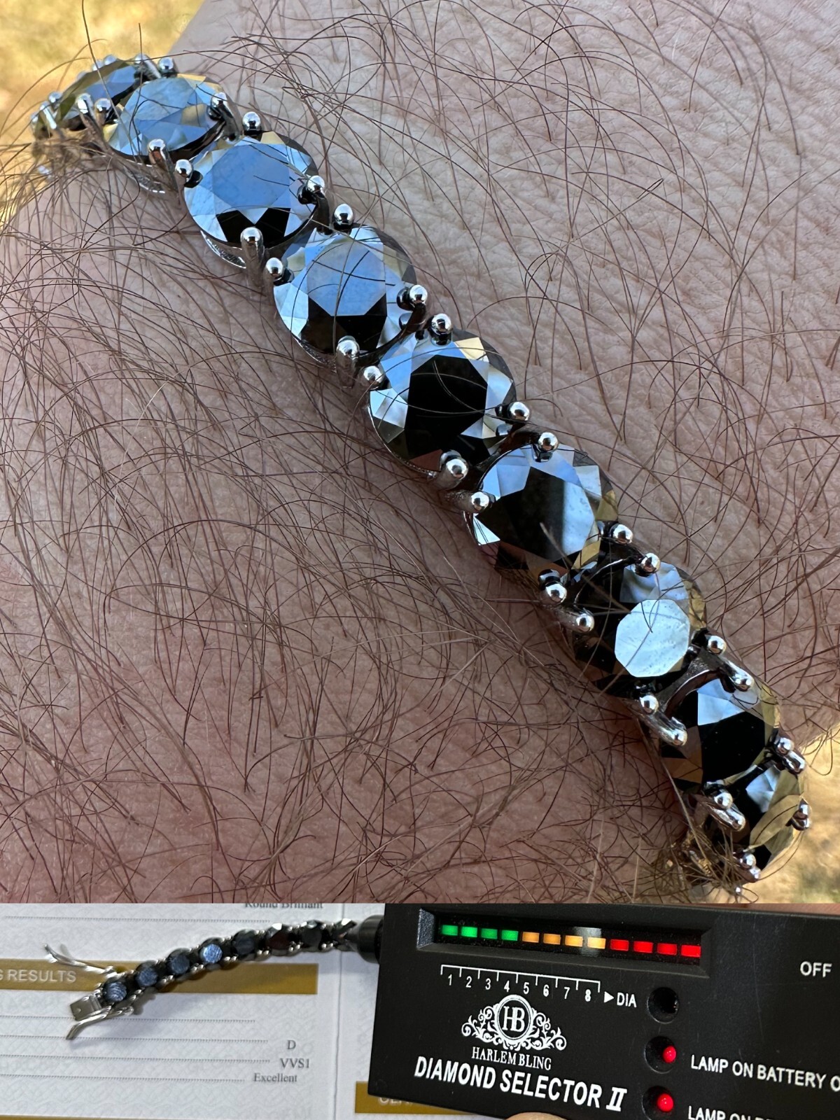 Pre-owned Silver Real Black Moissanite Thick 7mm Tennis Bracelet 925  Pass Diamond Tester