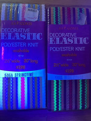 vintage Elastic decorative polyester knit. J&P Coats, Lot Of 5, New-old Stock