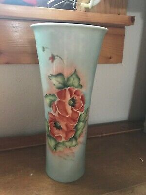 Made in USA. Vintage Dusty Rose Foxglove Patterned Roseville Vase with Two Side Handles