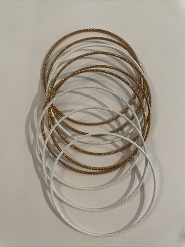 SET OF STACKING SKINNY Bangle Bracelets WHITE And Yellow